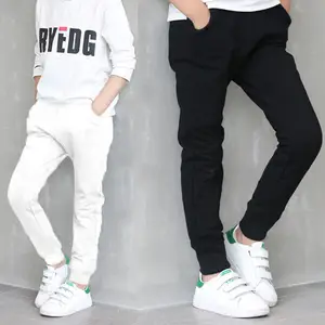 Детские хлопковые брюки для мальчиков, однослойные спортивные брюки, повседневные однотонные белые и черные теплые шерстяные спортивные брюки, весна-зима 2019