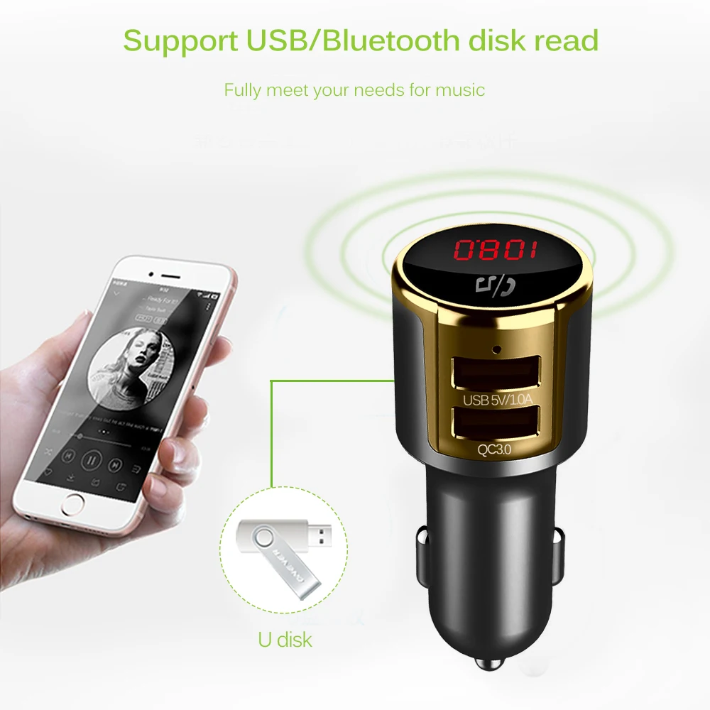 

Wireless Bluetooth FM Transmitter Car Kit Handsfree Fast Charging FM Modulator Car MP3 Player Dual USB Car Charge Adapter