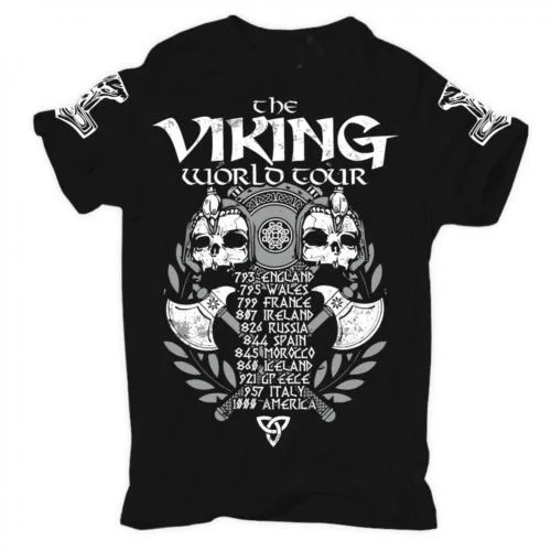 Viking World Tour футболка Для мужчин викингов Одина 100% хлопок Повседневная подарок tee США Размеры
