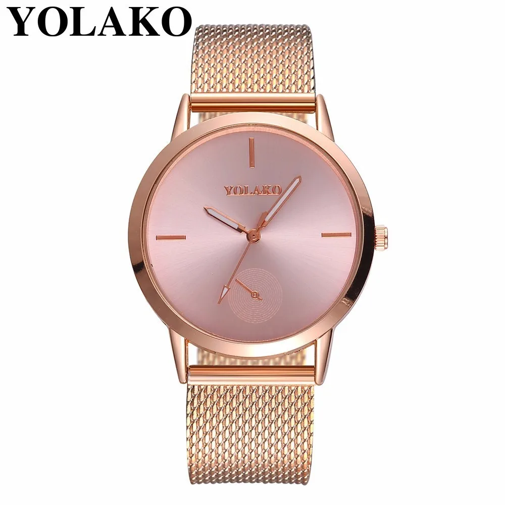 rose gold Горячая Мода женские кварцевые часы Роскошные Пластиковые кожаные аналоговые наручные часы женские часы бренд YOLAKO Relogio Feminino - Цвет: rose gold