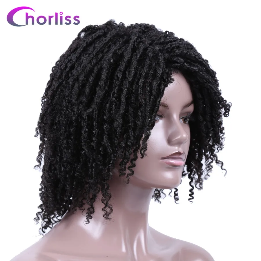 Natural Black Короткие синтетические парики для женщин Chorliss 14 ''мягкие дреды волосы парик кудрявые концы искусственные Locs Омбре черный жук крючком косы парики - Цвет: Natural Black