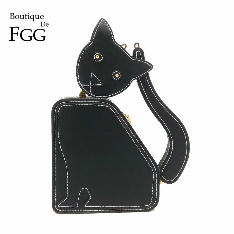 Black Cat Boutique De FGG Краб \ кошка \ утка \ Собака \ Слон \ КИТ Женские повседневные сумки через плечо женская маленькая сумка через плечо Сумочка через плечо на цепочке - Цвет: Black Cat