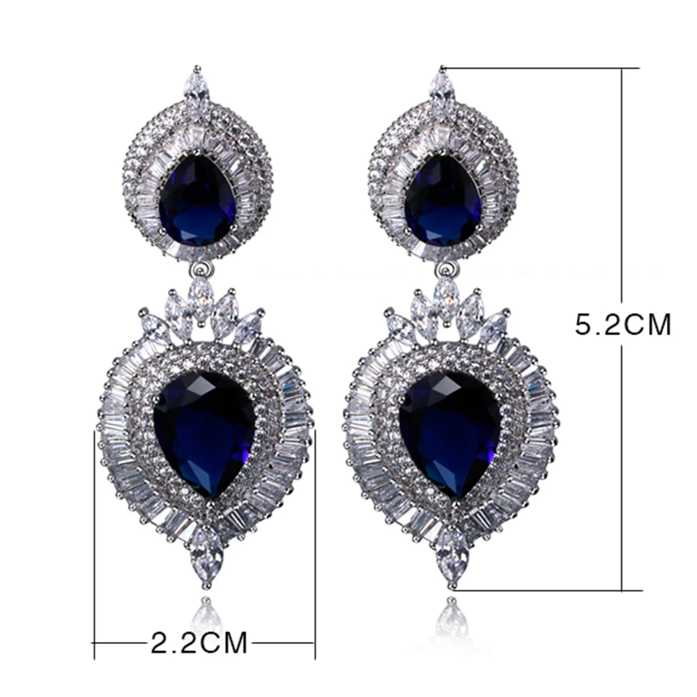 Длинные Большой Teardrop Серьги Мода синий зеленый прозрачный черный и красный цвета