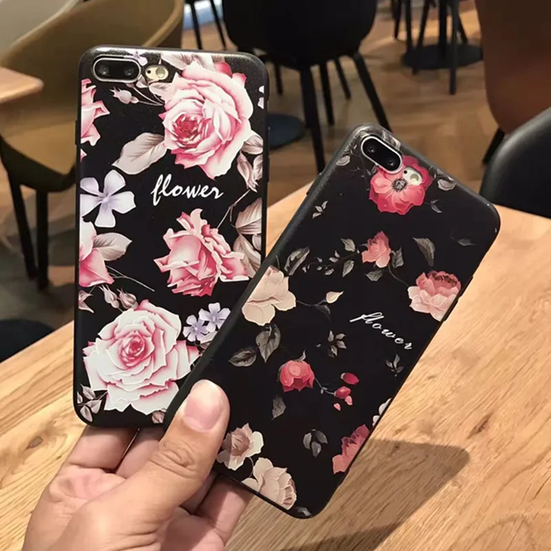 Luxury Fashion Pink Rose Flower Phone Case For iPhone 6 6s plus Embossed Mobile Shell Soft iphone 7/7plus Funda |