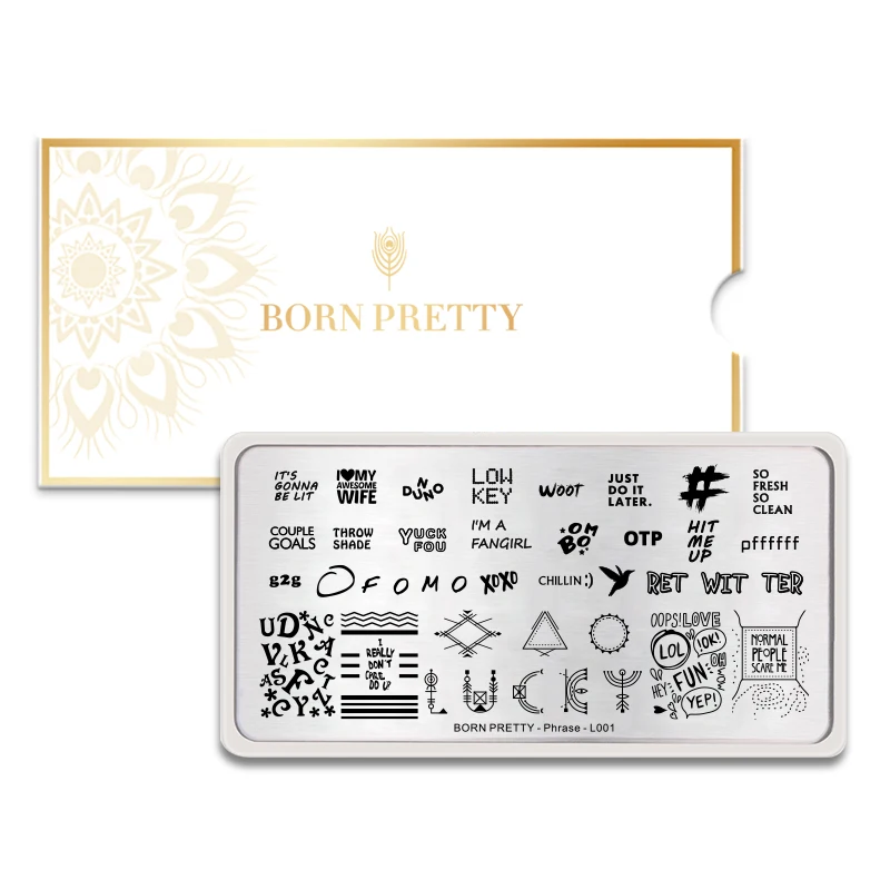 BORN PRETTY фраза буквы ногтей штамповки пластины геометрический узор прямоугольный, для нейл-арта штамп шаблон изображения