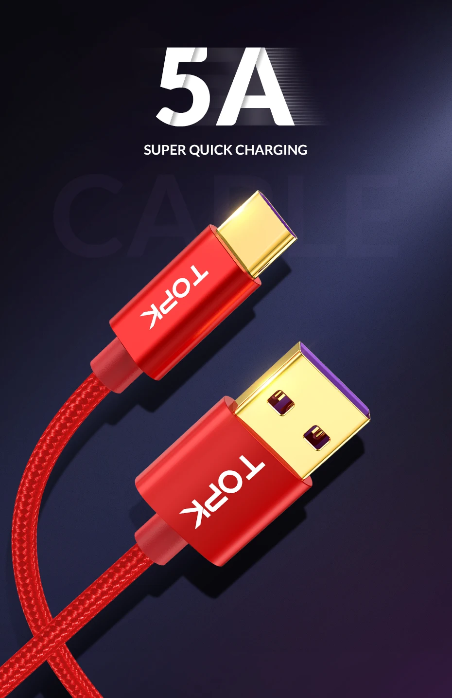 TOPK usb type C 5A кабель Быстрый кабель для зарядки usb type-C для huawei mate 20 P20 pro lite быстрое зарядное устройство USB-C для samsung S9 S8 Plus