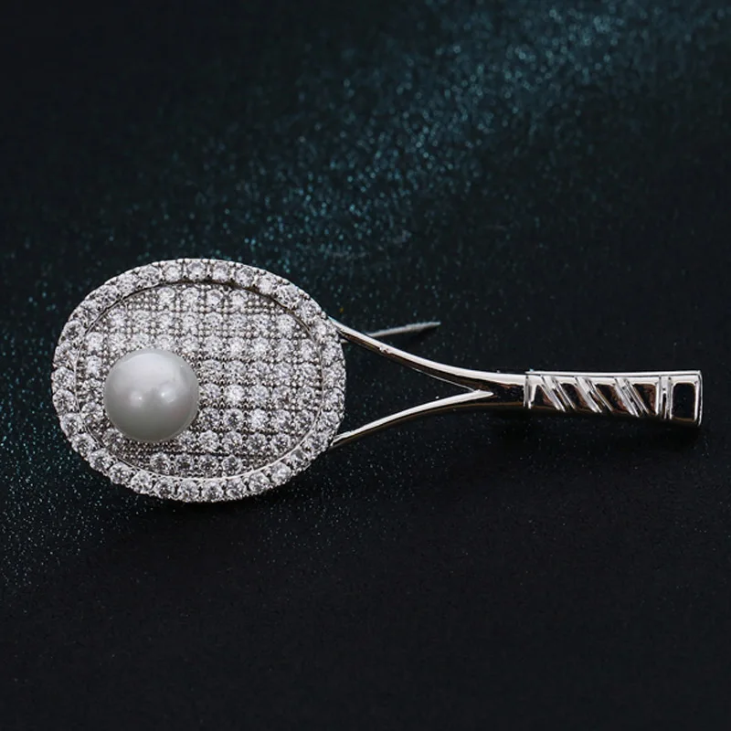 Женская Брошь в виде ракетки для тенниса с искусственным жемчугом|Броши| |