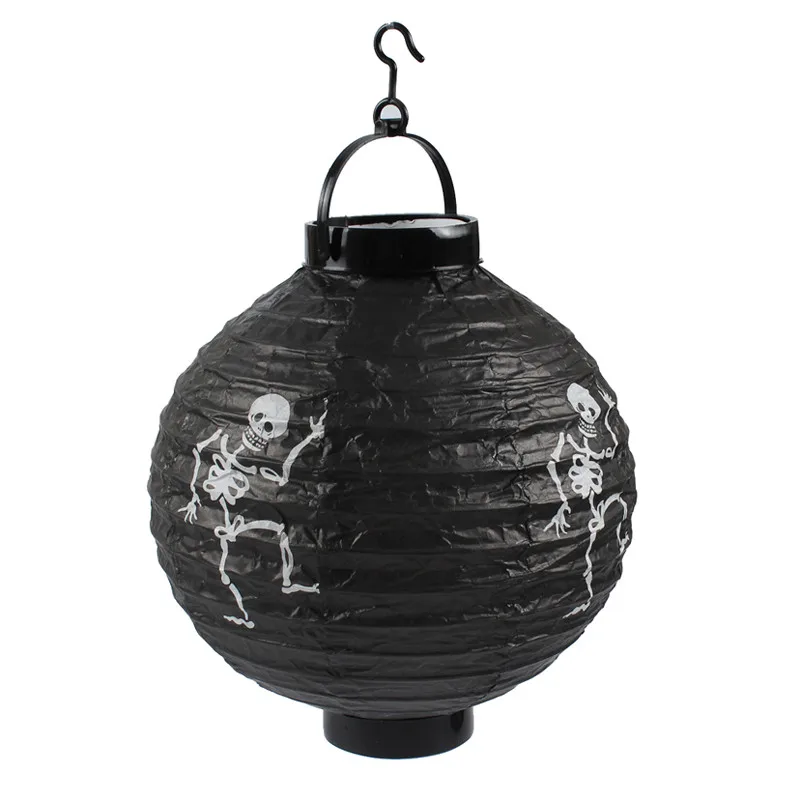 Black Skull Хэллоуин призрак фестиваль семья уличный светодиодный бумажный фонарь тыква паук летучая мышь повесить фонарь Хэллоуин вечерние украшения реквизит - Цвет: Black Skull