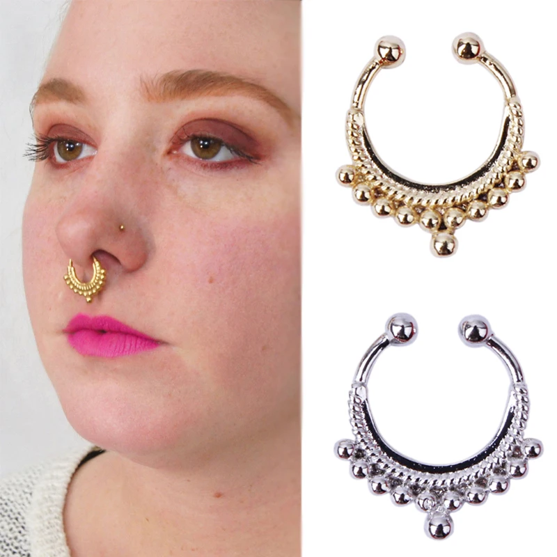 Модная Имитация золотого цвета пирсинга кольца в нос для перегородки женщин