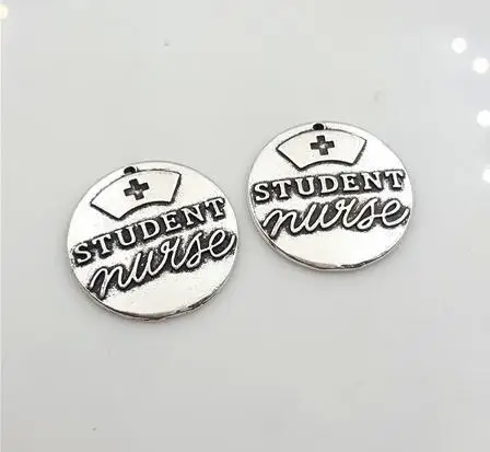 

High Quality 20 Pieces/Lot Diameter 25mm Antique Silver plated Diy Accessory Round Disc Student Nurse Medical Charm Pendant