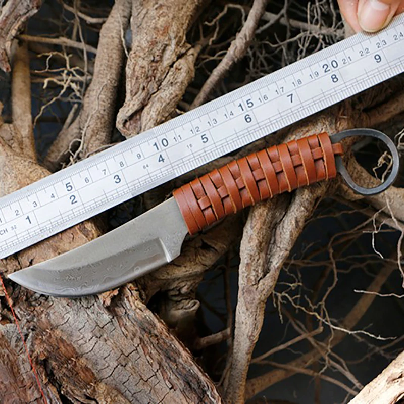 Free shipping Handmade Damascus Forged Steel Fixed Blade Knife Tactical Survival knives Genuine Leather Handle | Инструменты