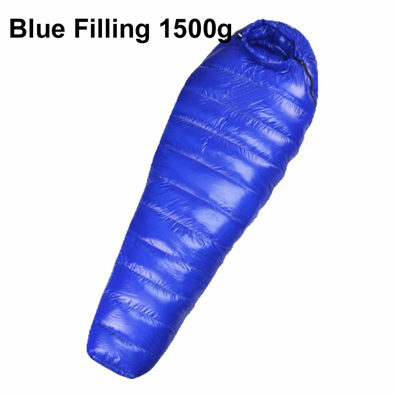 Blue 1500g Зимний спальный мешок на гусином пуху для взрослых, для кемпинга, походов, водонепроницаемый спальный мешок на гусином пуху, зимний - Цвет: Blue 1500g