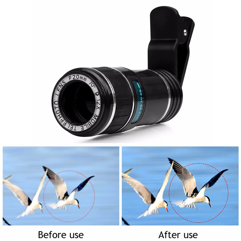 Phone Lens Kit 12X Zoom Telephoto Lenses Telescope+Tripod Holde+Fisheye Macro Wide Angle Lentes For iPhone 4 5 5C 5S 6 6S 7 Plus | Мобильные