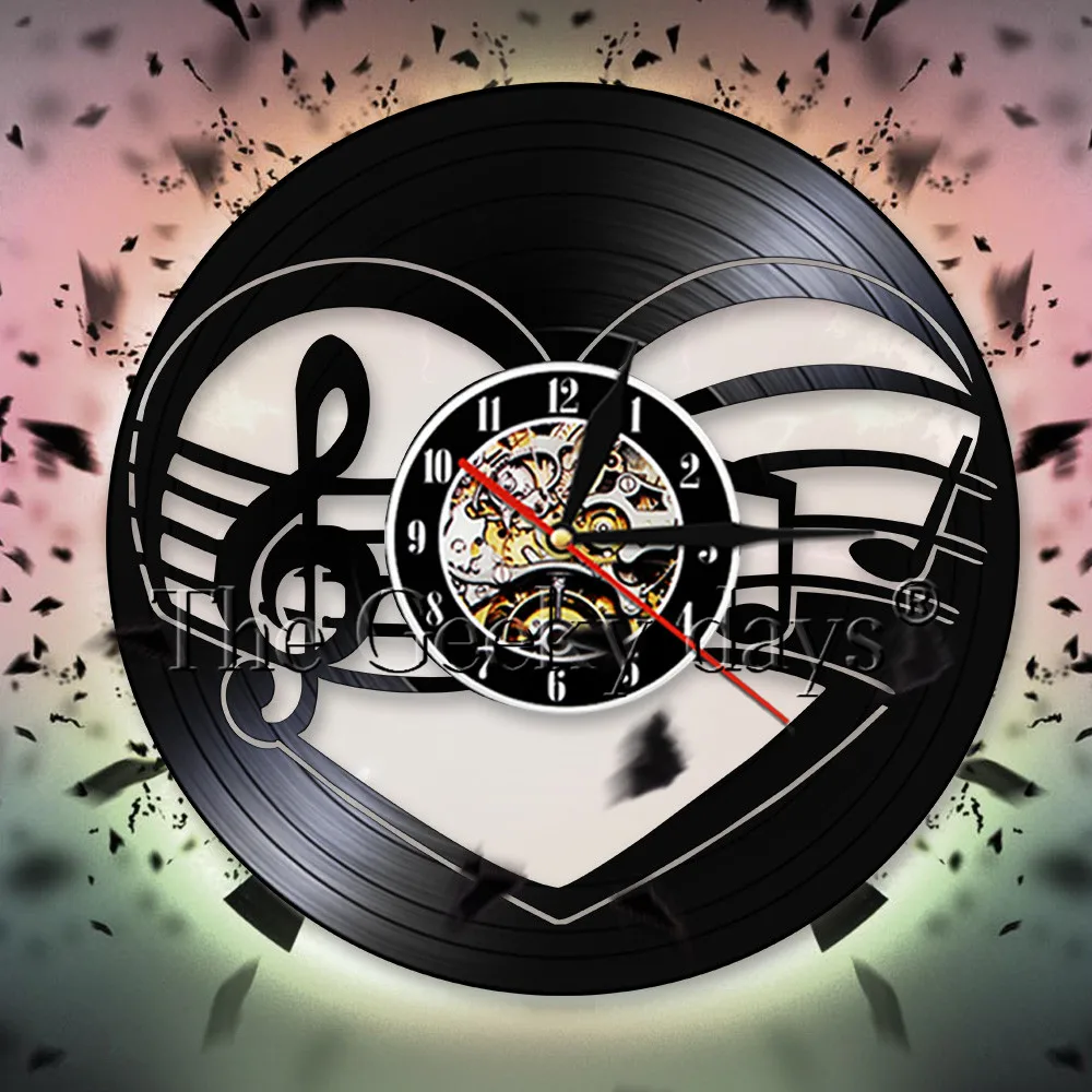 Музыкальные настенные часы скрипичный бас в виде сердца|Настенные часы| |