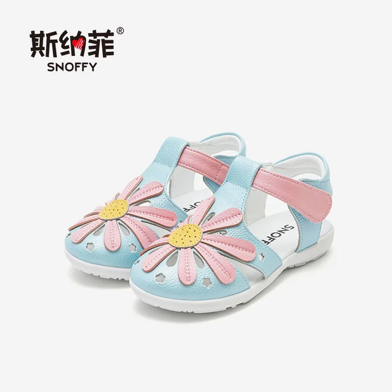 Туфли детские летние из натуральной кожи с цветочным принтом TX163|flower girl sandal|girls