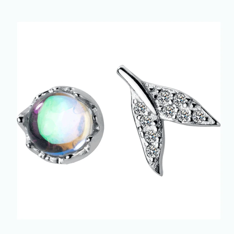 MloveAcc 100% 925 Solid Sterling Silver Synthetic Crystal Bubble Asymmetrical Fish Tail CZ Stud Earrings for Women Girls Kids La | Украшения