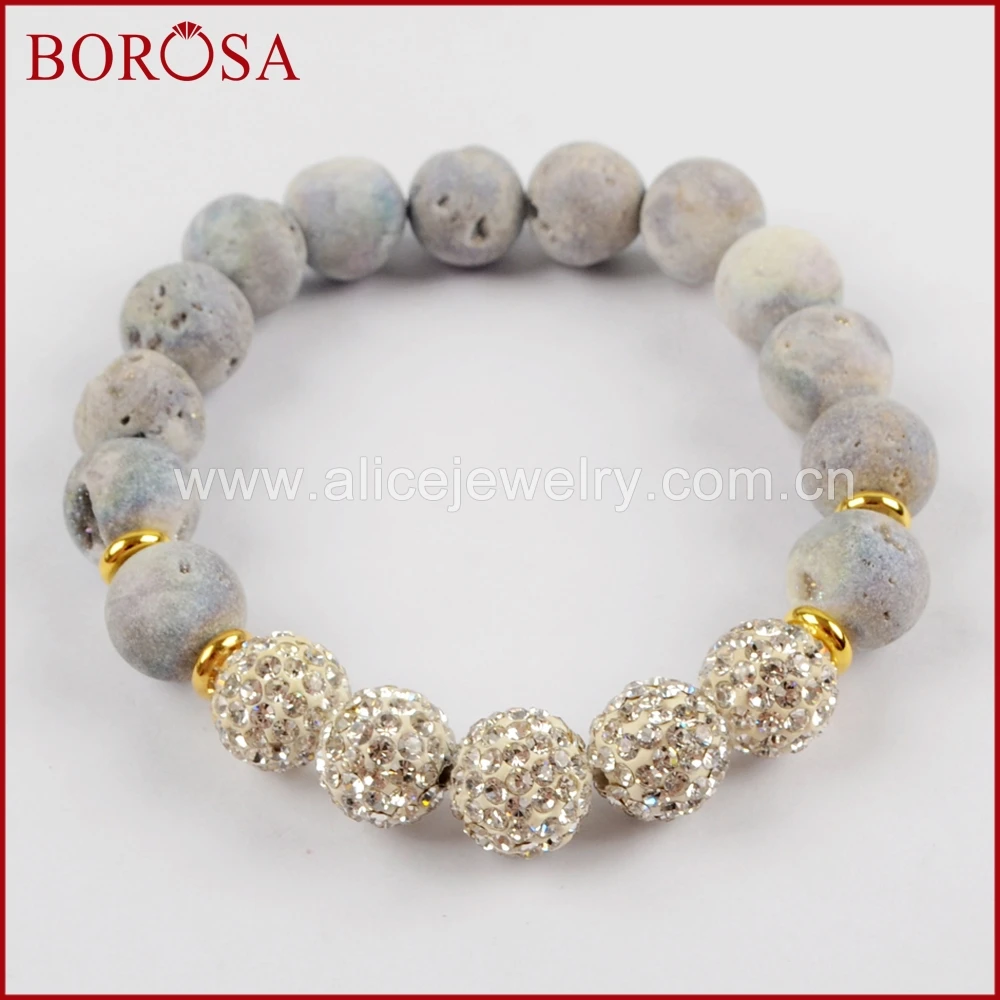 BOROSA 10PCS Fashion 10mm Round Rainbow Titanium Druzy With Disco Ball Beads Bracelet Gems Bangle For Women Jewelry G1575 | Украшения и