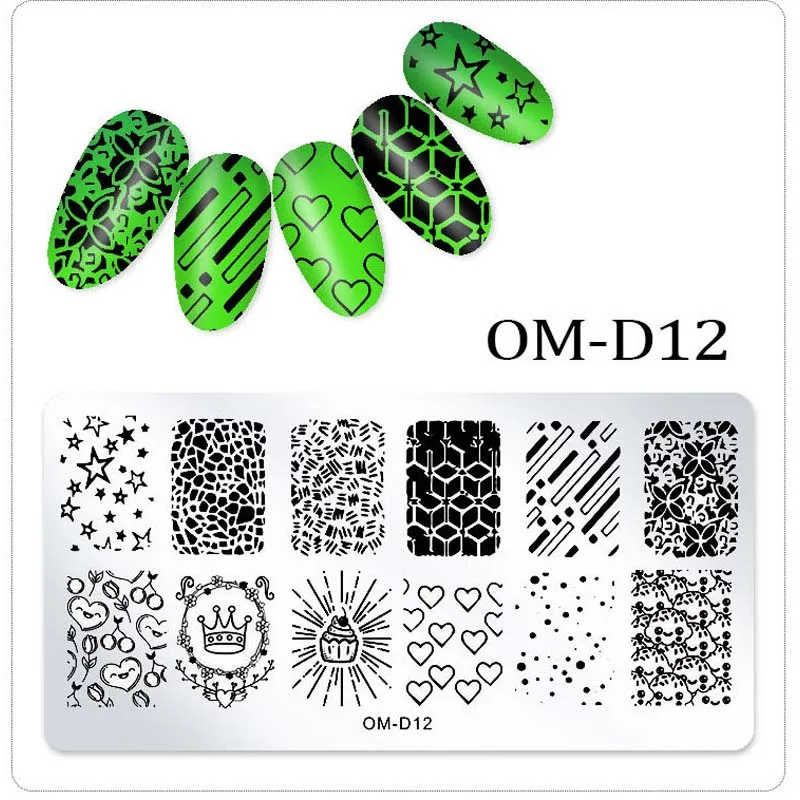 OMD12 6*12 см, 25 дизайнов, модные, красивые, Мультяшные, стальная штамповка, пластины для дизайна ногтей, сделай сам, полировка, печать, шаблоны для ногтей, штамп - Цвет: OMD12