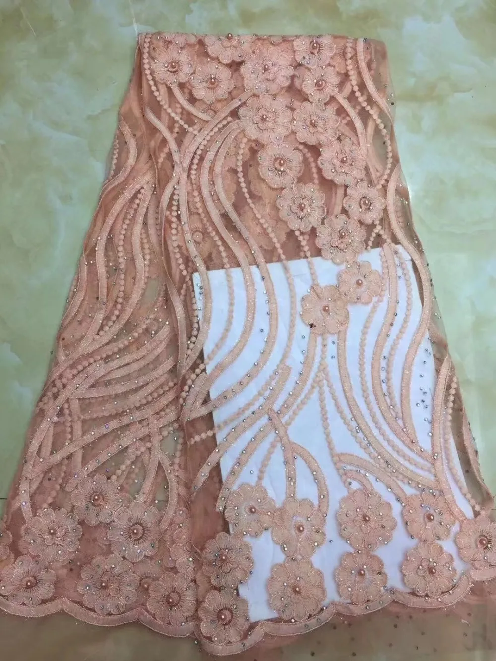Free shipping new arrival French mesh lace with beads and stones 5 yards/lot African wedding clothes fabric! | Дом и сад