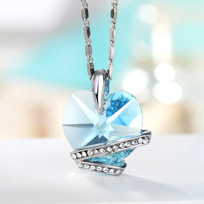 Neoglory имитация синего кристалла сердце любовь длинные Подвески Чокеры ожерелья