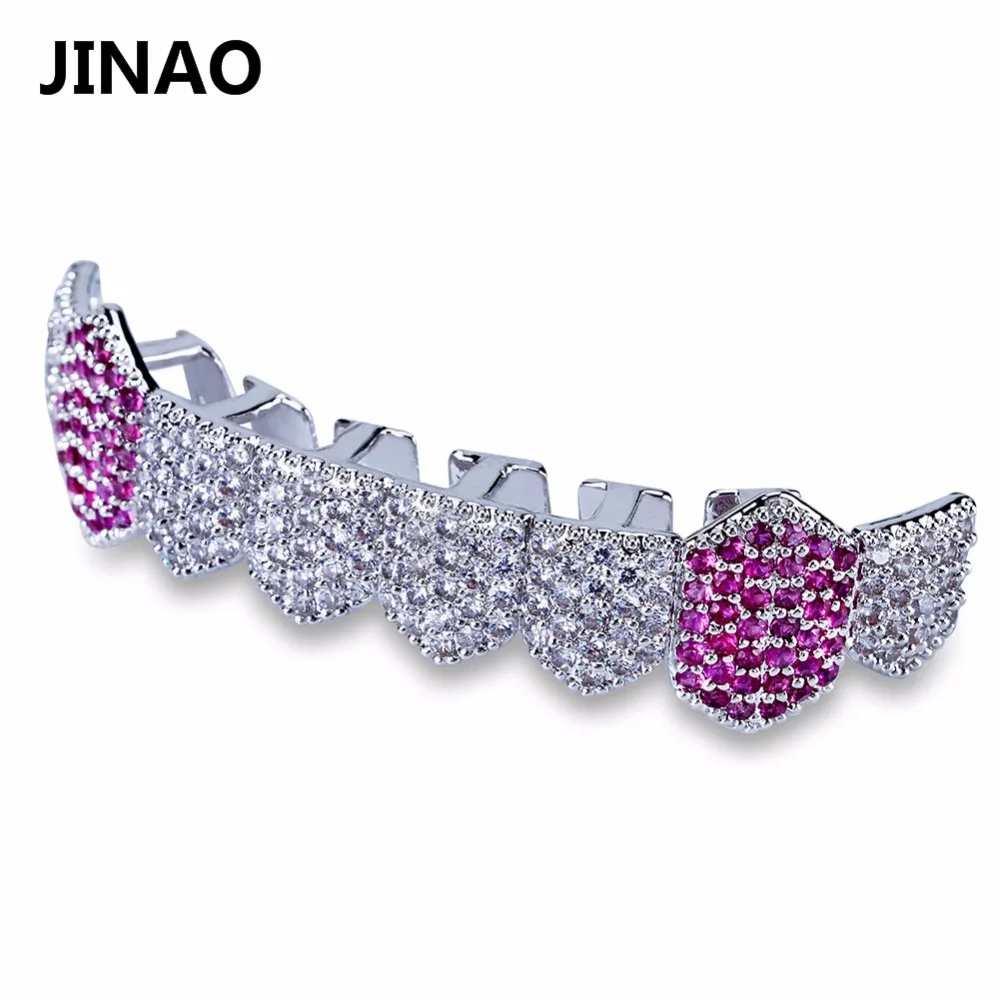 JINAO в стиле хип-хоп льдом Зубы вампира Grillz Gold посеребренный Micro Pave CZ камни только