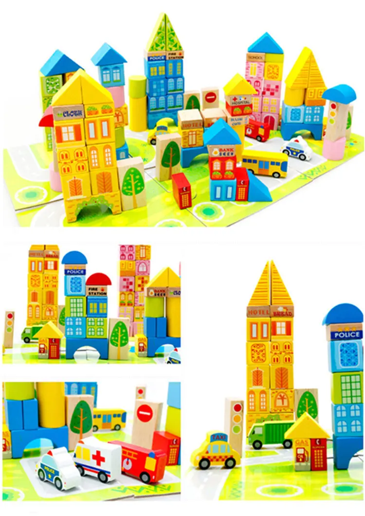 100 шт. городского движения строительные блоки деревянная игрушка развивать для