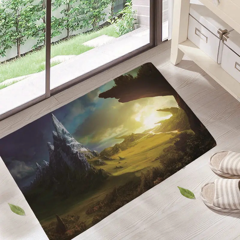 Dream scenery Door Mat Floor Carpet for Living Room mountain Pattern Coral Fleece Rug Anti-Slip Doormat Home Decor dd12