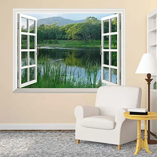 3D полноцветная Высокая четкость Зеленая гора река отражение природы