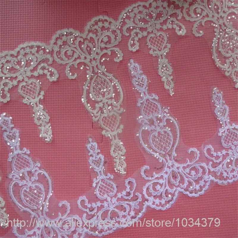 Delicate 1yard 30cm Sequins Ivory White Fabric Flower Venise Venice Lace Trim Applique Sewing Craft for Wedding Dec. LW0305 | Дом и сад