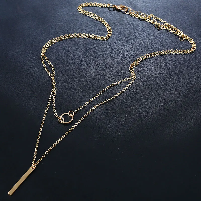 2018 NEW Simple popular jewelry fashion circle vertical bar multi-layer collarbone necklace long gold color pendant chain female | Украшения