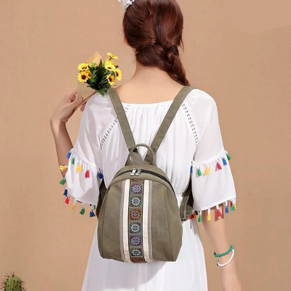Винтажный женский рюкзак Boho с простой вышивкой, холщовые рюкзаки, мини Школьный рюкзак, дорожная пляжная сумка на плечо