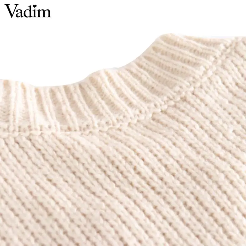 Vadim shiny sequined loose knitted sweater beading patchwork long sleeve o neck stretchy pullovers casual sweet tops HA226 | Женская