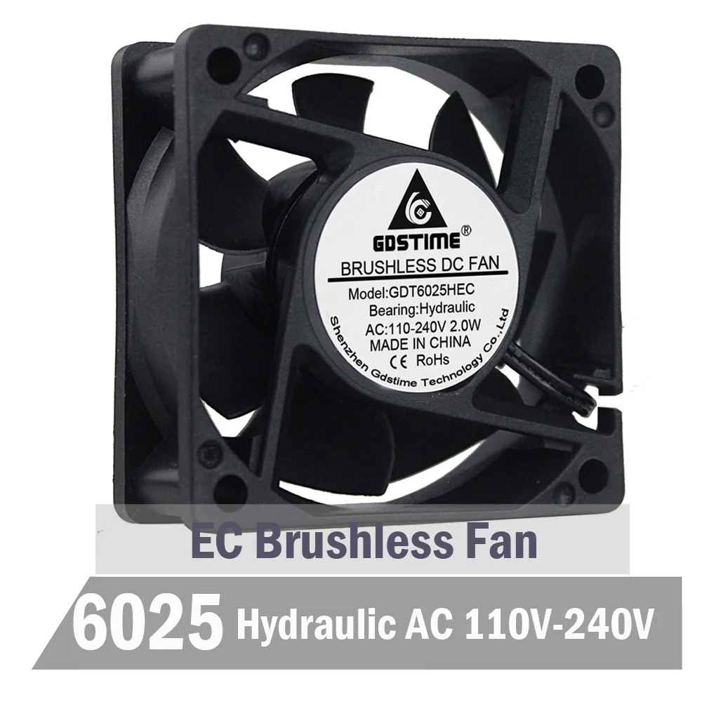 

Gdstime Hydraulic 60mm 60mm x 60mm x 25mm EC Brushless Fan 2W Oil 4700RPM Axial Fan AC 110V 115V 120V 220V 240V Cooling Cooler