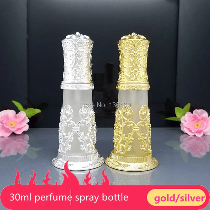 

1pcs Makeup Gift 30ml High quality Beautiful Silver Color Arabic design perfume bottle,Empty Vintage Mist Spray Glass Bottles