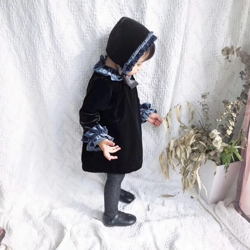 Модное платье для малышей; милая бархатная одежда для малышей; платья с длинными рукавами для маленьких девочек