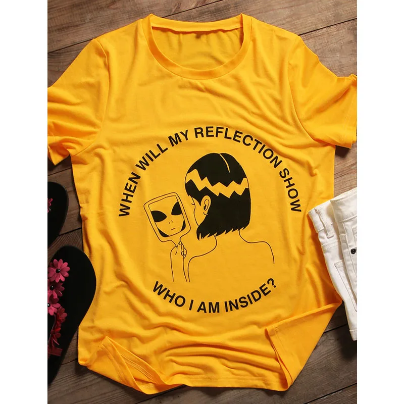When Will My Reflection Show Who I Am Inside футболки 90s гранж графический Забавный Топ Женская