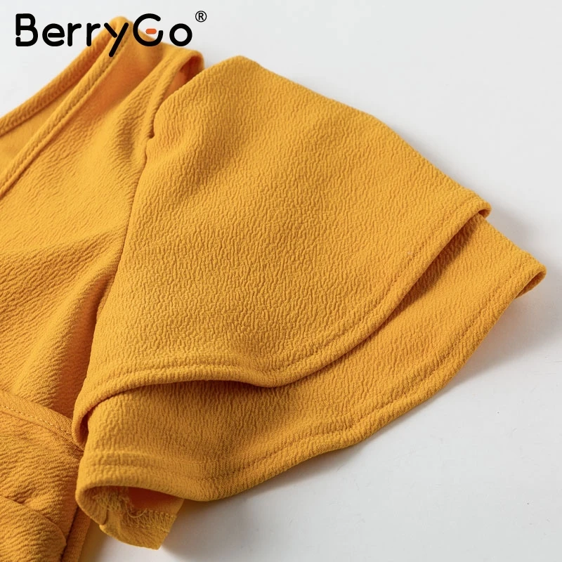 BerryGo Элегантное летнее платье с открытыми плечами женское сексуальное v образным