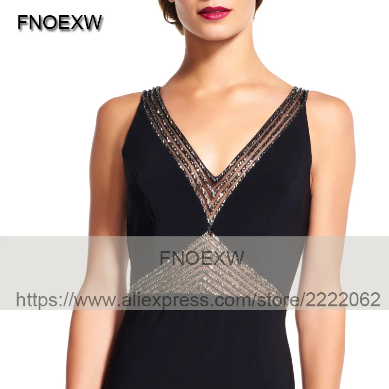 fashion luxury evening dresses 2017 v neck beaded black chiffon women formal pageant gown for prom party vestido festa | Свадьбы и