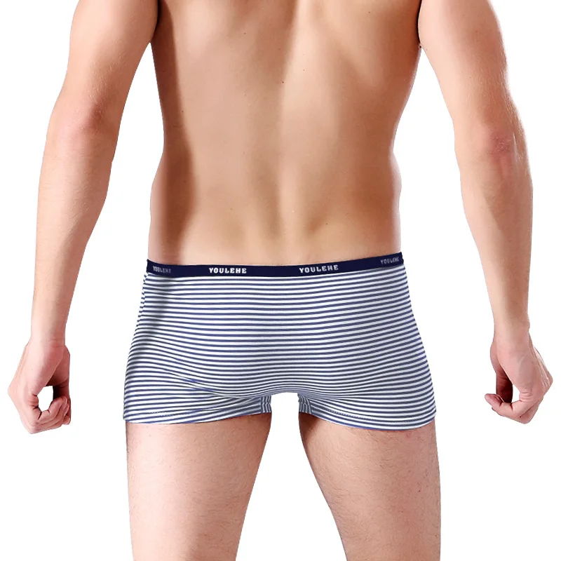 Трусы боксеры мужские короткие хлопковые дышащие трусы в темно синюю полоску 4