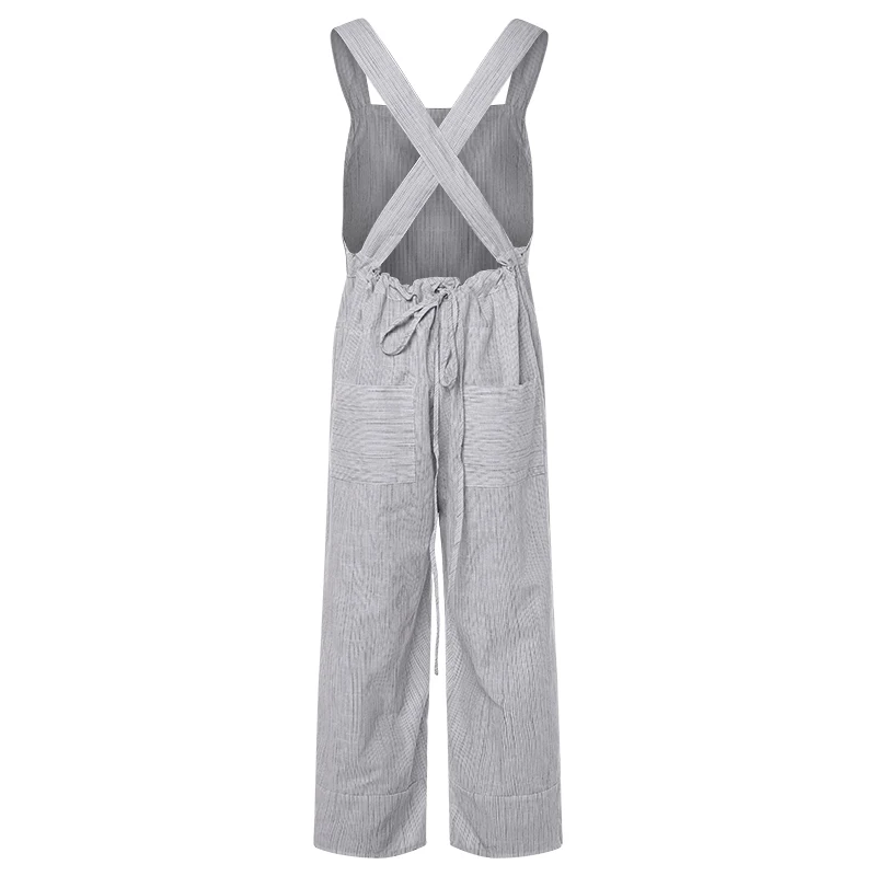Retro Men Overalls Women Rompers Stripe Wide Leg Pants Dungarees Casual Jumpsuits Long Trouser Hombre Garment Overalls Unisex