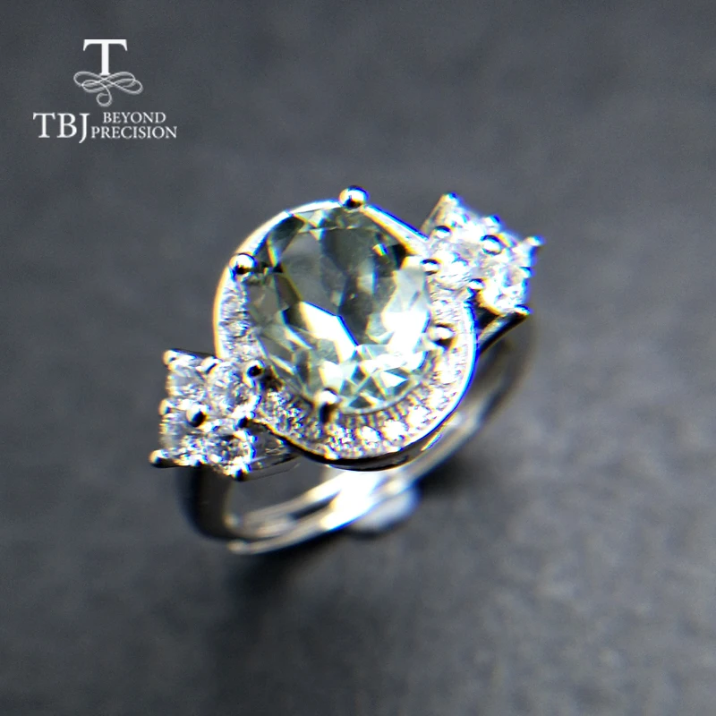 Женское кольцо с натуральным аметистом TBJ элегантное овальным зеленого цвета 7*9