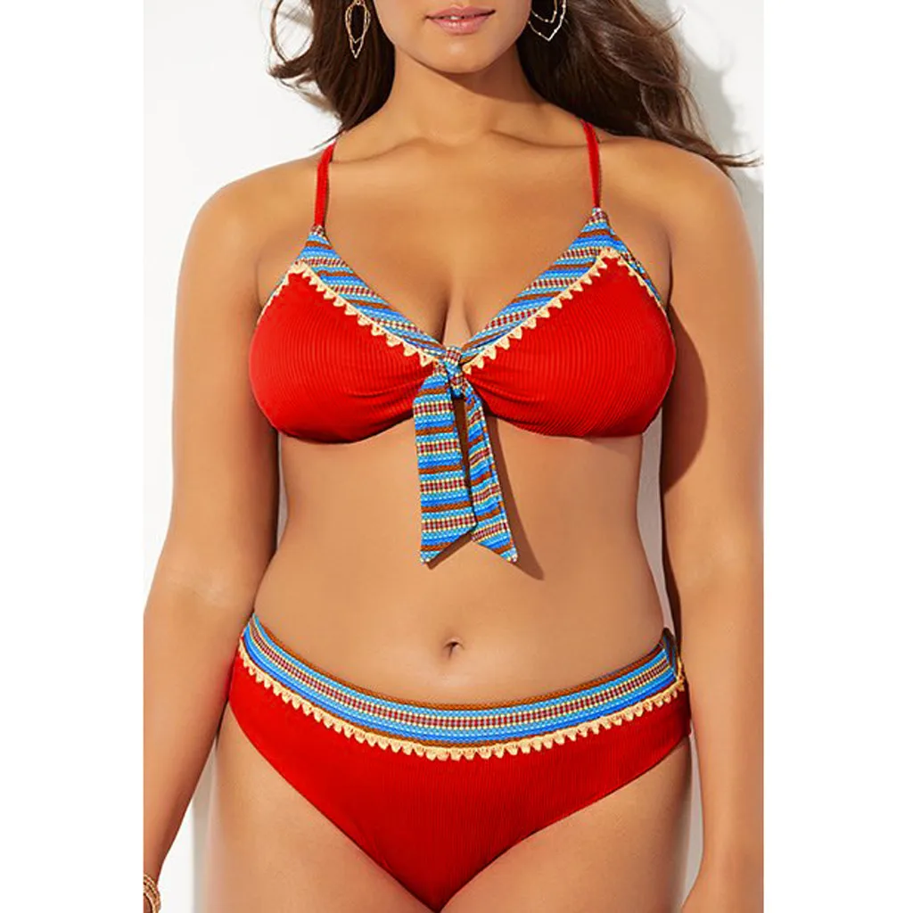 Женский купальник с высокой талией и бантиком танкини Раздельный принтом летняя