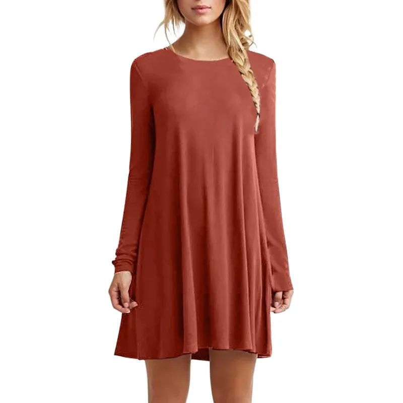 Женское платье с длинным рукавом однотонное большого размера 2019|vestido feminina|sleeve