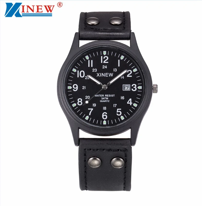 Мужские водонепроницаемые часы XINEW винтажные спортивные военные с кожаным