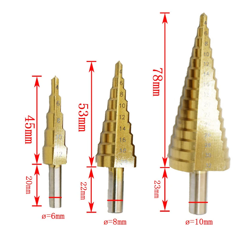 

4-12mm 4-20mm 4-32mm drill bit set HSS Steel Large Step Cone Titanium Coated Metal Drill Bit Cut Tool Set Hole Cutter