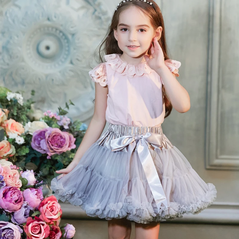 Buenos Ninos пушистые шифоновые юбки Pettiskirt для девочек 2-18 лет однотонные юбки-пачки для девочек танцевальная юбка новогодняя тюлевая юбка Petticoat
