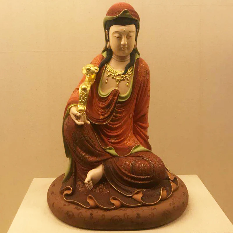 51 см Guanyin деревянные статуи Будды скульптура из дерева Budas estatua цветной рисунок