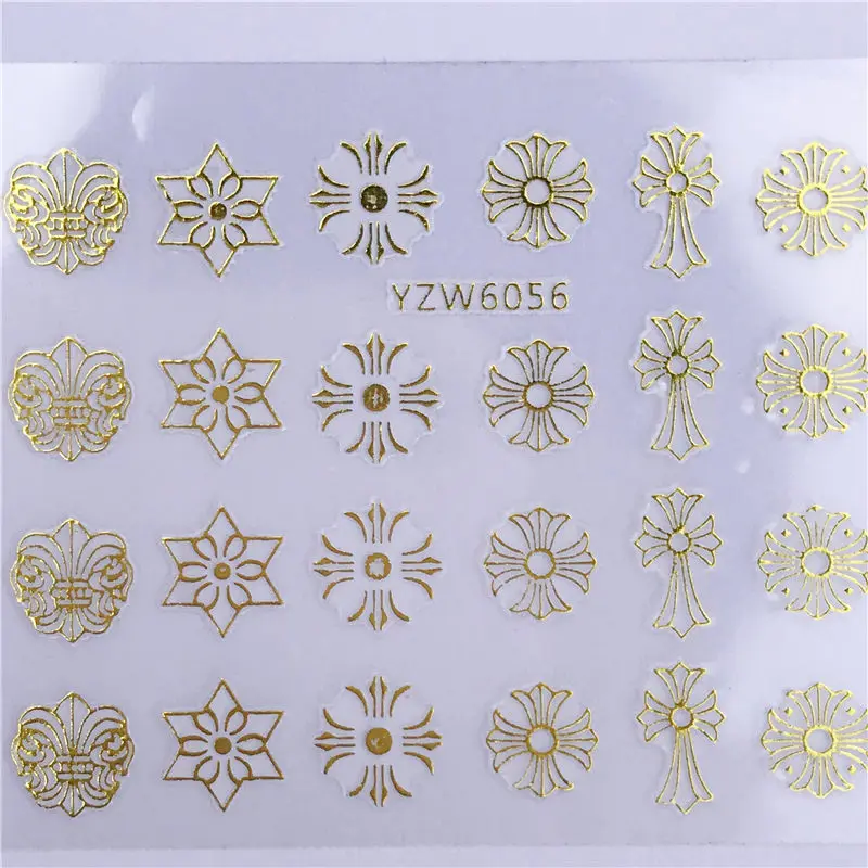 YZW6056 YWK голографические золотые 3D наклейки для ногтей, лист кокосового дерева, голографический лазер, клейкая наклейка, наклейка для маникюра, украшения для ногтей, 1 лист - Цвет: YZW6056