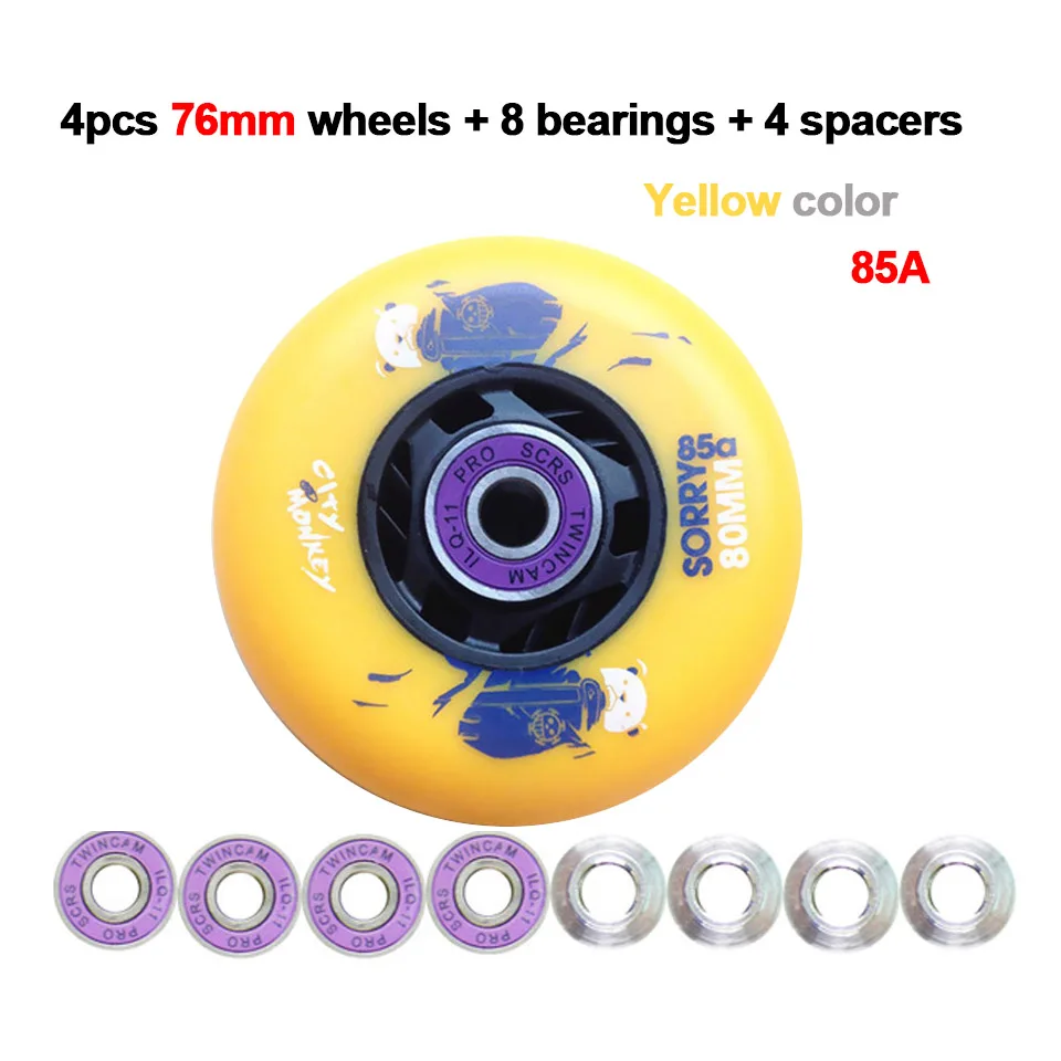 Yellow wheel bearing CTMK встроенные колеса для роликовых коньков 85A 80 76 мм 4 шт./лот, черные для профессиональных роликовых роликов для детей и взрослых, роликовые лезвия LZ341 - Цвет: Yellow wheel bearing