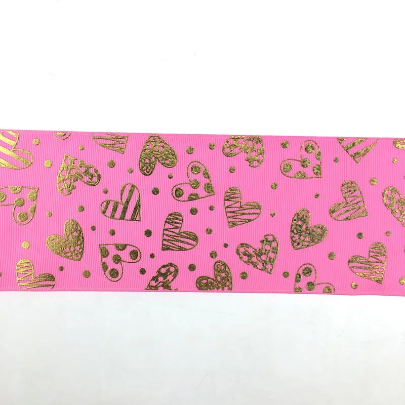 pink BOCA дизайн 100 ярдов 75 мм " День Святого Валентина сердце grosgrain голограмма Золотая печатная лента - Цвет: pink